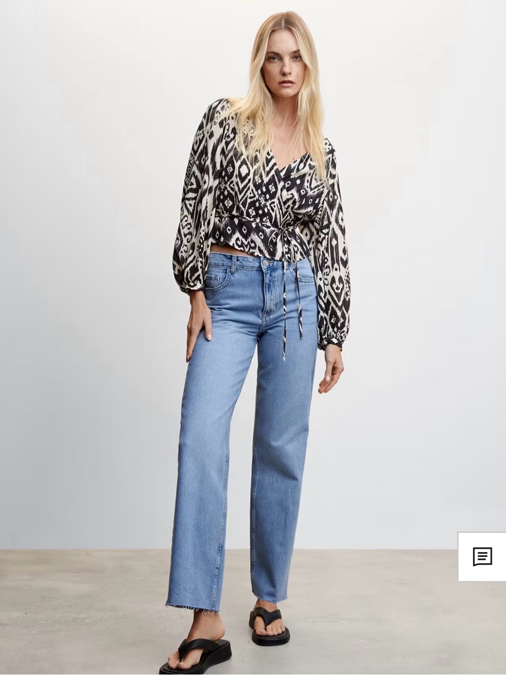 Mango Black & White Ikat Wrap Blouse